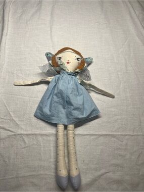 The Land of Nod Blue and Cream Fabric Doll